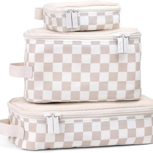 Itzy Ritzy Packing Cubes for Travel – Set of 3 Packing Cubes or Travel Organizers; Each Travel Cube Features a Mesh Top, Double Zippers and a Fabric Handle (Checkerboard)