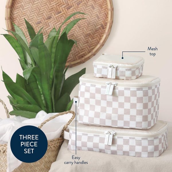 Itzy Ritzy Packing Cubes for Travel – Set of 3 Packing Cubes or Travel Organizers; Each Travel Cube Features a Mesh Top, Double Zippers and a Fabric Handle (Checkerboard) - Image 2
